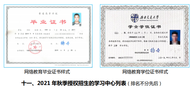 西南交通大学网络教育2021年秋季招生简章